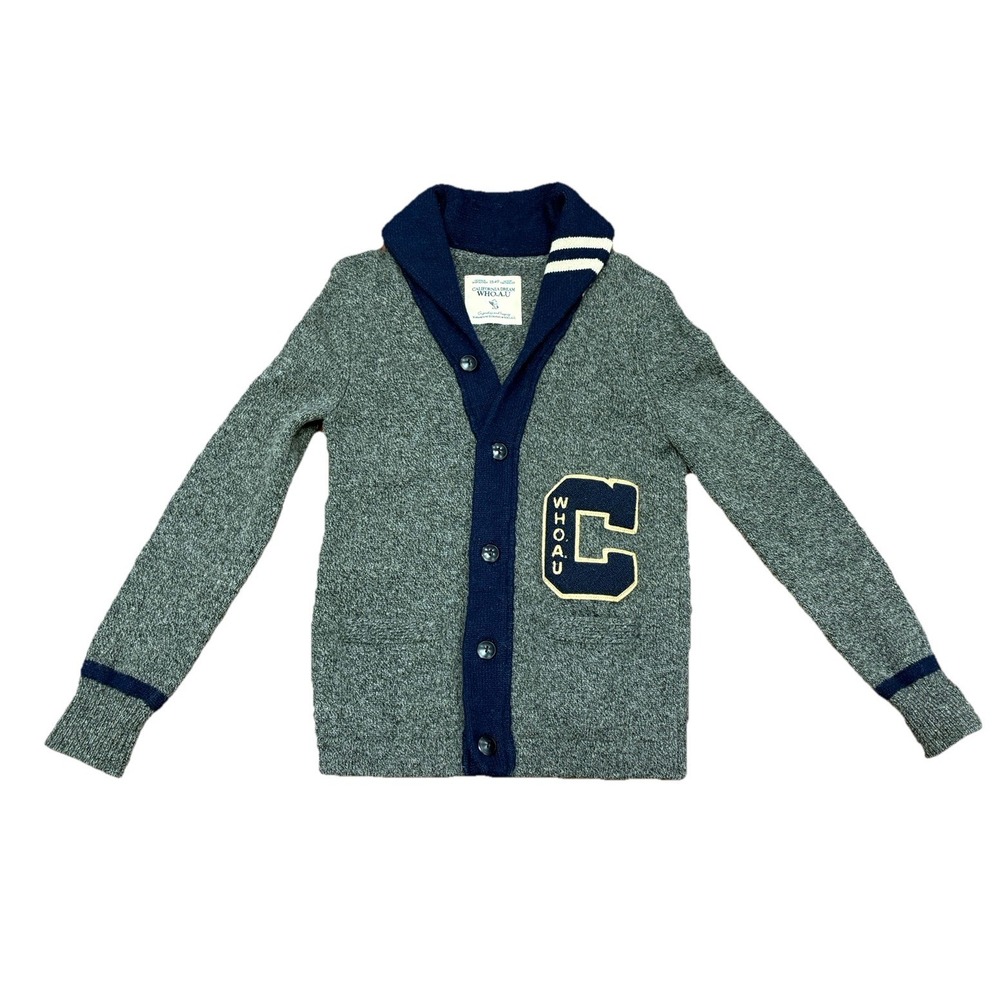 WHO.A.U‎ Cardigan Wool Jacket V-Neck Long Sleeve Pockets Button Up Women's Sz S